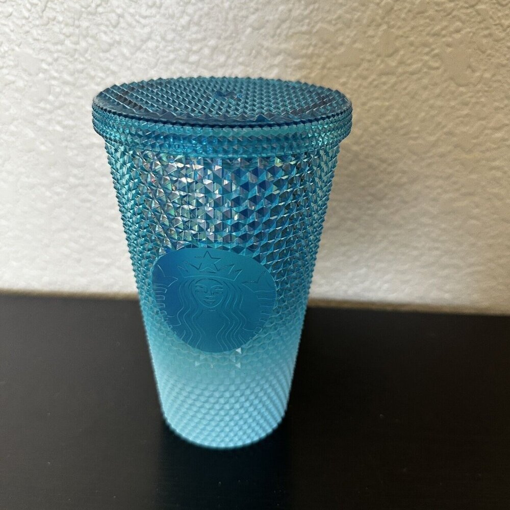 Starbucks Studded Blue Gradient Bling Ombre Cold Cup Tumbler Grande 16oz No Stra